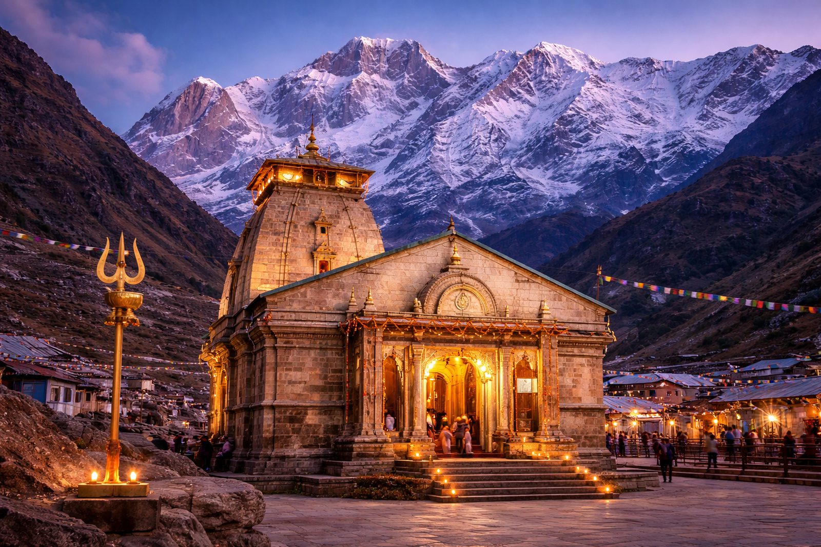 Kedarnath temple against the Himalayas